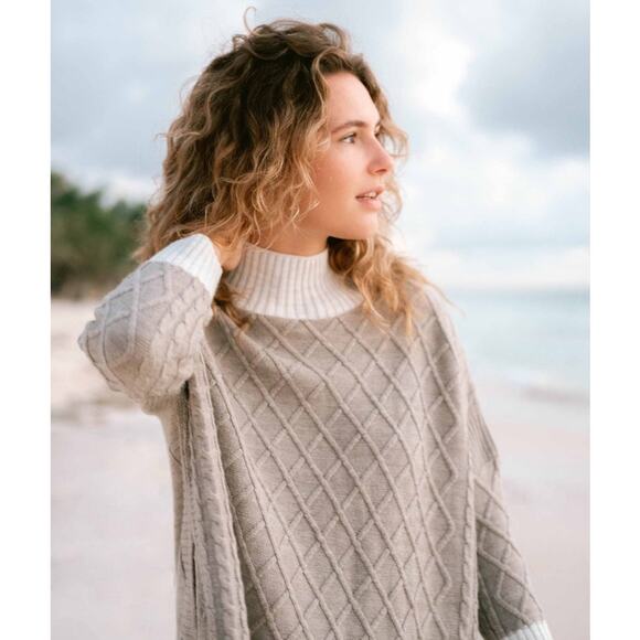 Mersea The Lisbon Traveler Mock Neck Side Slit Sweater in Driftwood and Seasalt - Picture 3 of 12